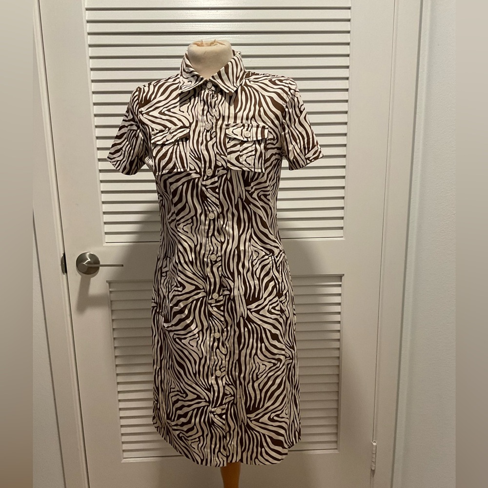 Brown Zebra Button Up Dress | Charter Club